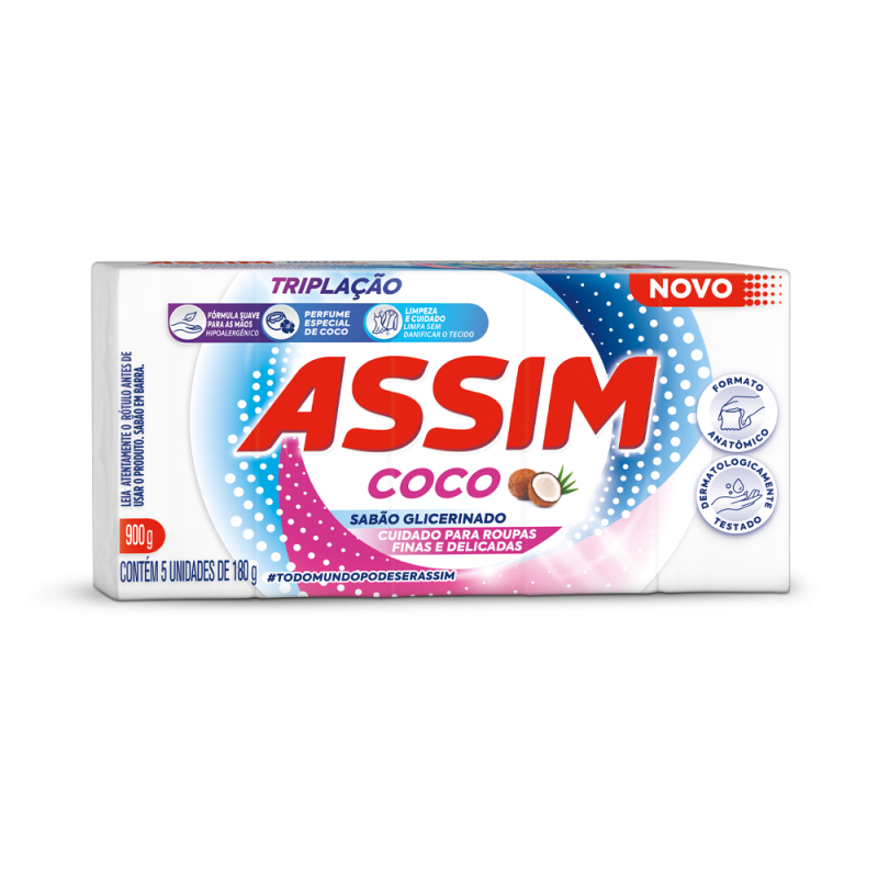ASSIM SABAO BARRA 180G - COCO PT COM 5 UM