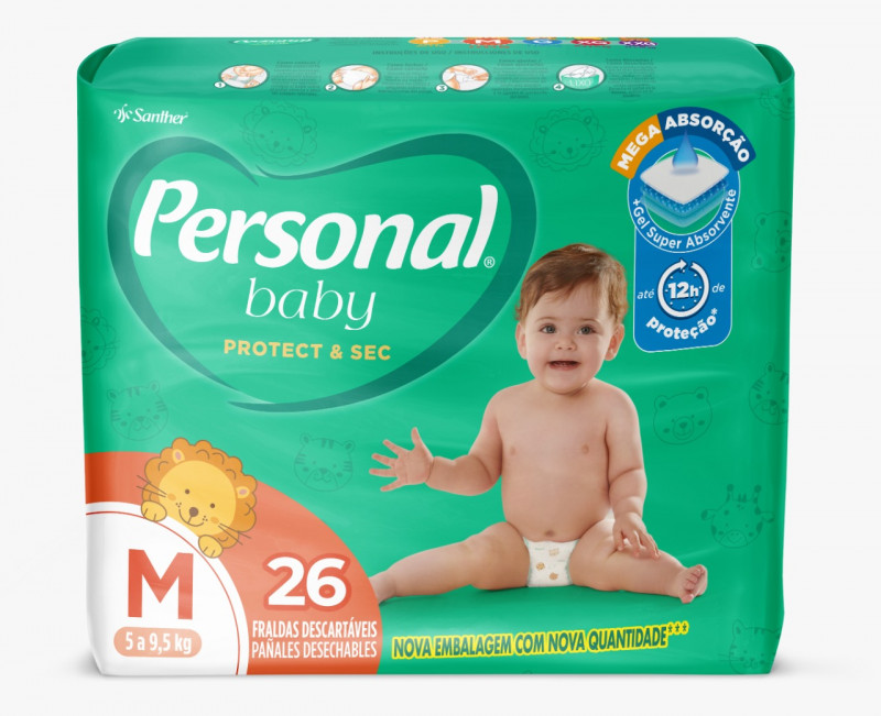 Fralda Personal Baby Protect&Sec Jumbo MD C/26 UN FD com 12 PT