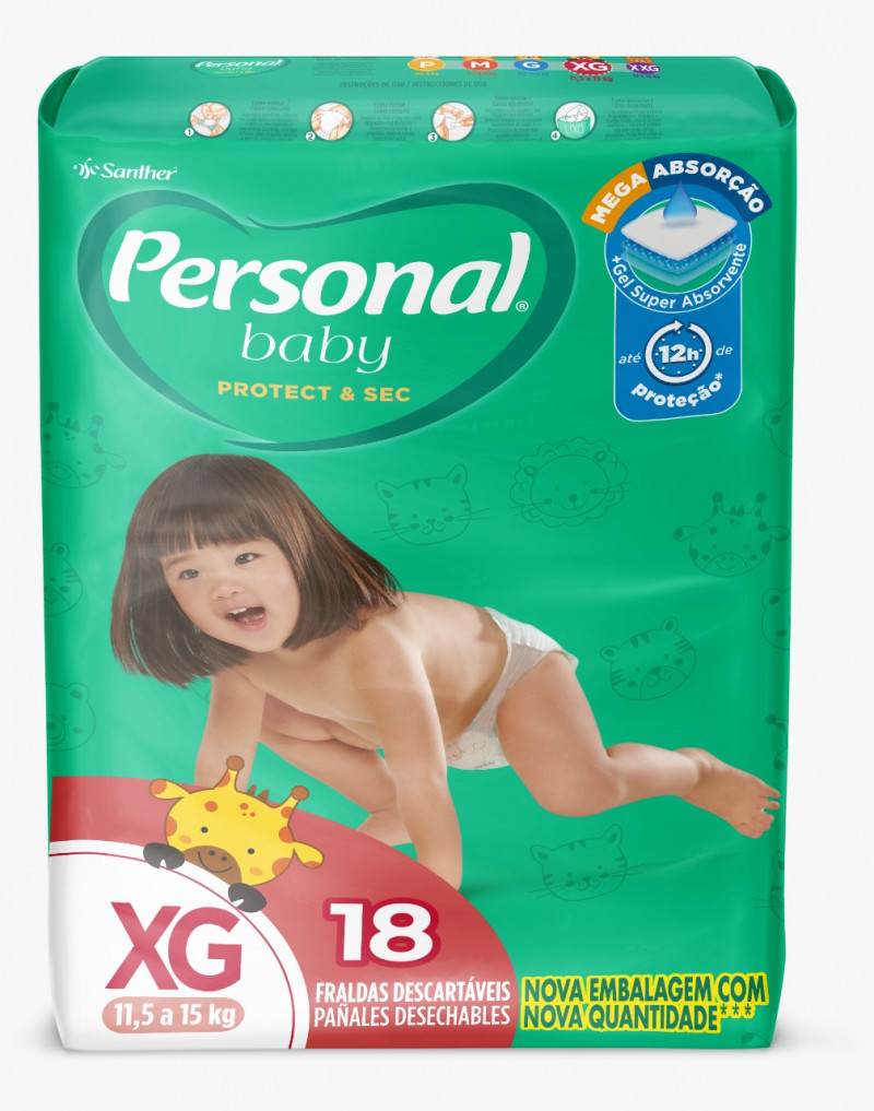Fralda Personal Baby Protect&Sec Jumbo XG C/18 UN FD com 12 PT
