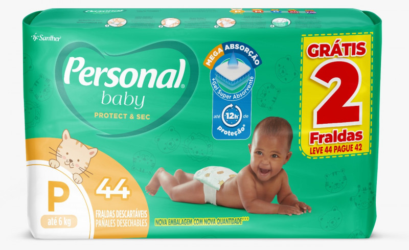 Fralda Personal Baby Protect&Sec Mega PQ C/44 UN FD com 9 PT