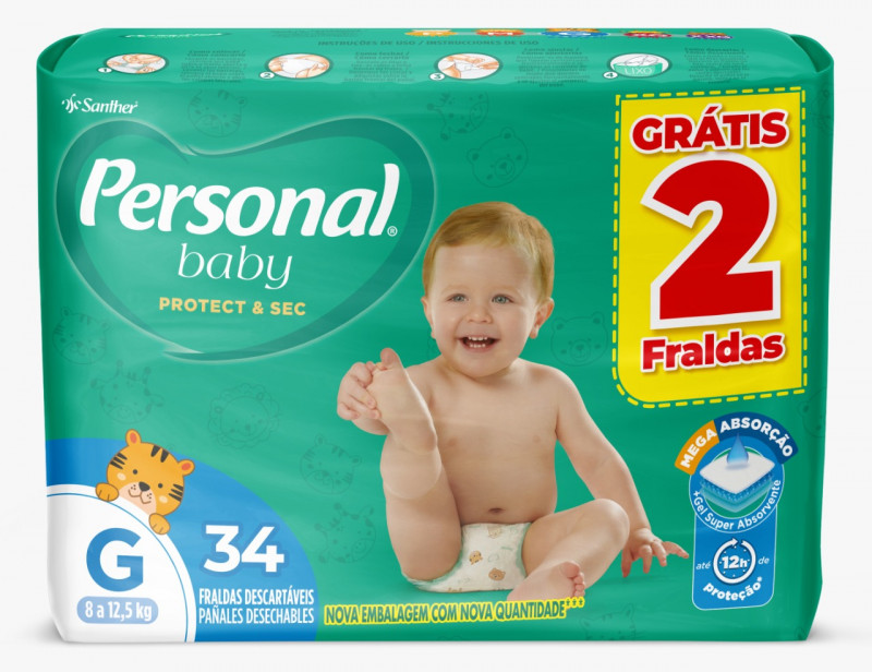 Fralda Personal Baby Protect&Sec Mega GD C/34 UN FD com 9 PT