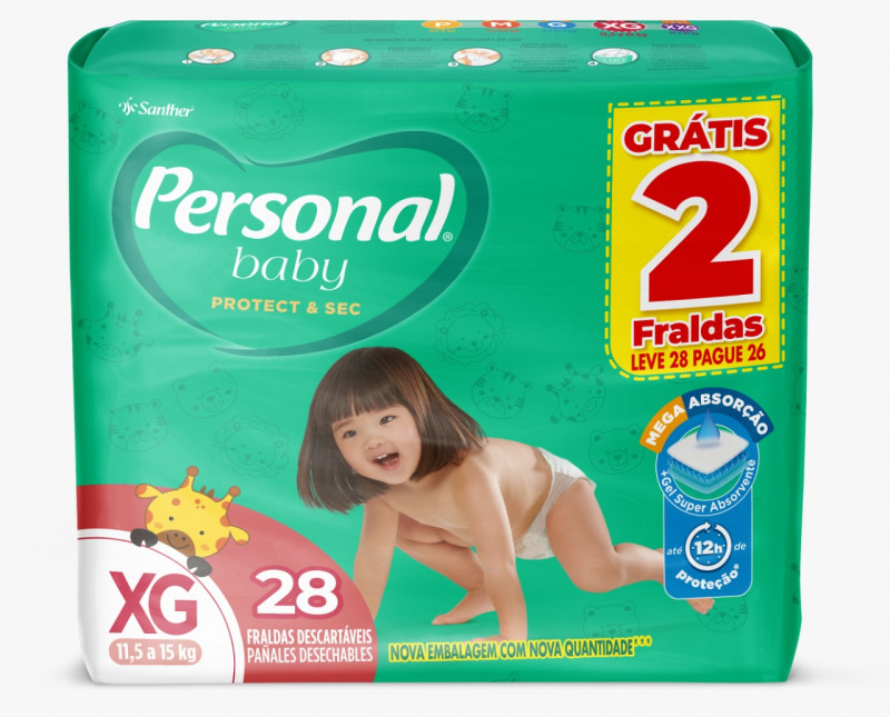 Fralda Personal Baby Protect&Sec Mega XG C/28 UN FD com 9 PT