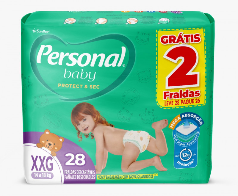 Fralda Personal Baby Protect&Sec Mega XXG C/28 UN FD com 9 PT
