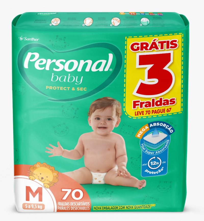 Fralda Personal Baby Protect&Sec Hiper MD C/70 UN FD com 4 PT