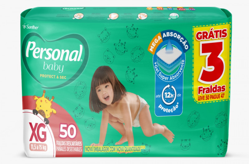 Fralda Personal Baby Protect&Sec Hiper XG C/ 50UN FD com 4 PT