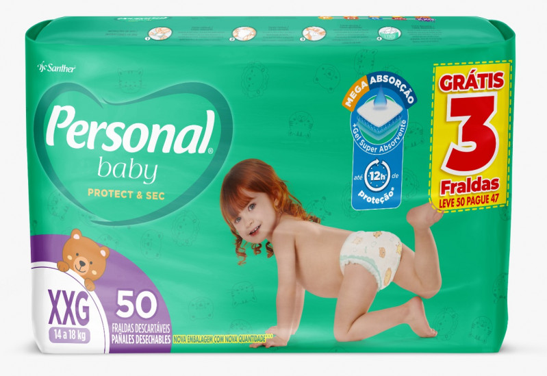 Fralda Personal Baby Protect&Sec Hiper XXG C/50 UN FD com 4 PT