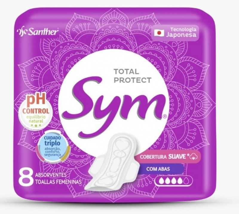 ABSORVENTE SYM SUAVE C/8 UNIDADES - NORMAL C/ ABAS DZ COM 12 UM