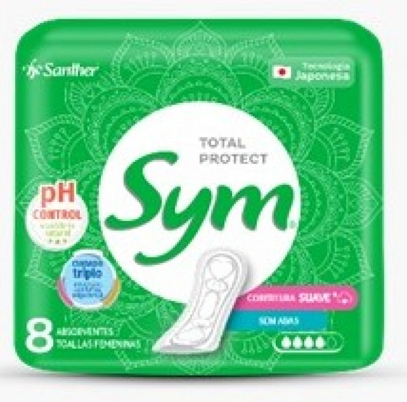 ABSORVENTE SYM SUAVE C/8 UNIDADES - NORMAL S/ ABAS DZ COM 12 UM