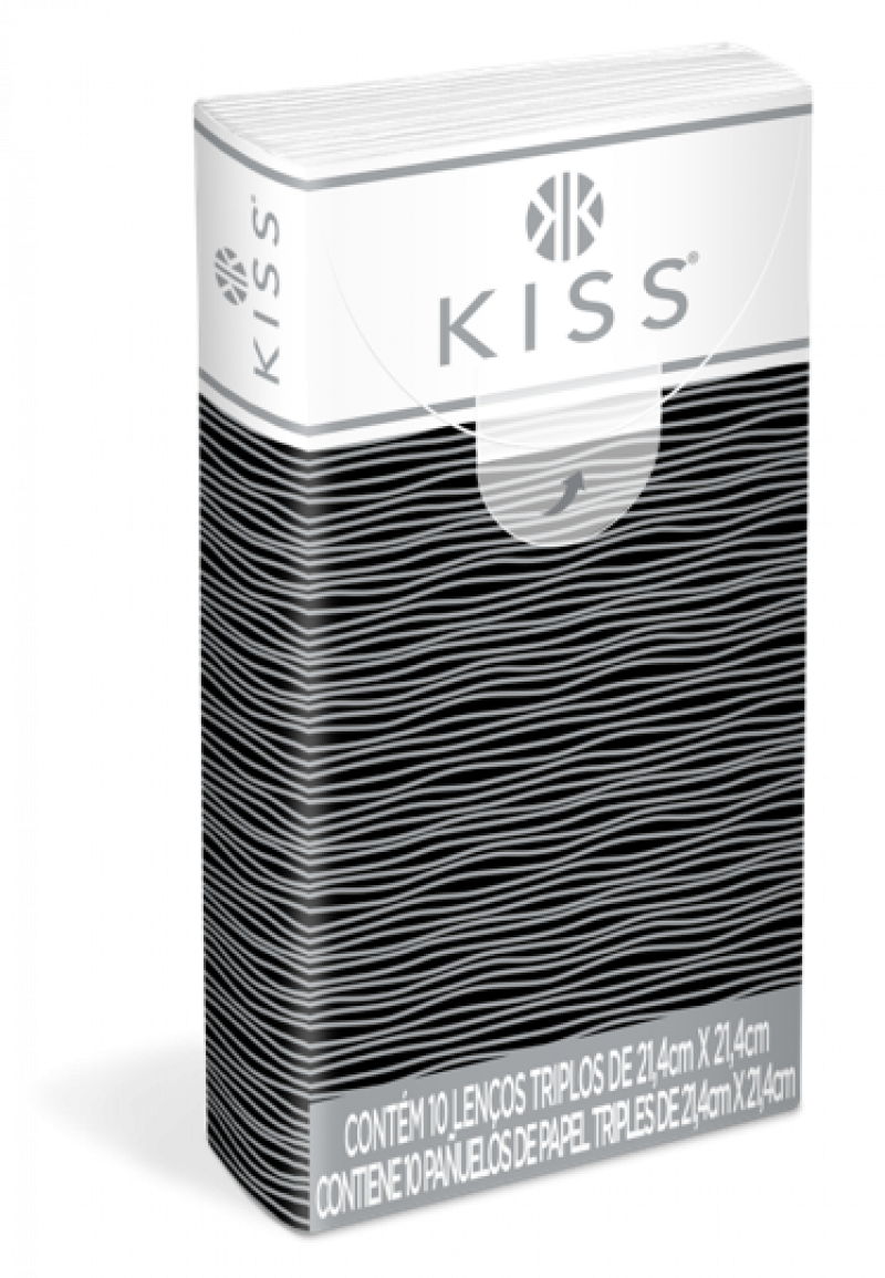 LENÇO FACIAL KISS DE BOLSO C/10 FOLHAS - FOLHA TRIPLA DS COM 28 UM