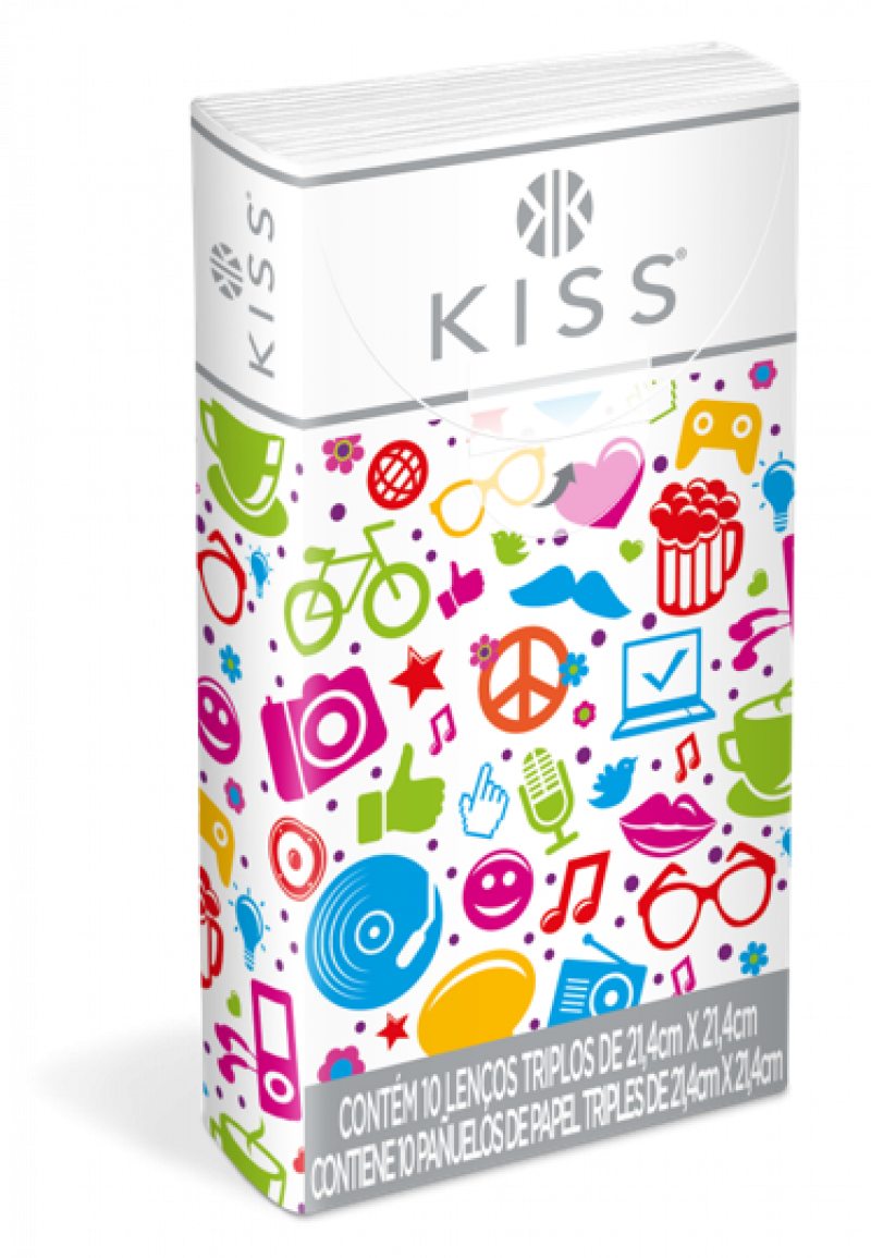 LENÇO FACIAL KISS DE BOLSO C/10 FOLHAS - FOLHA TRIPLA DS COM 28 UM