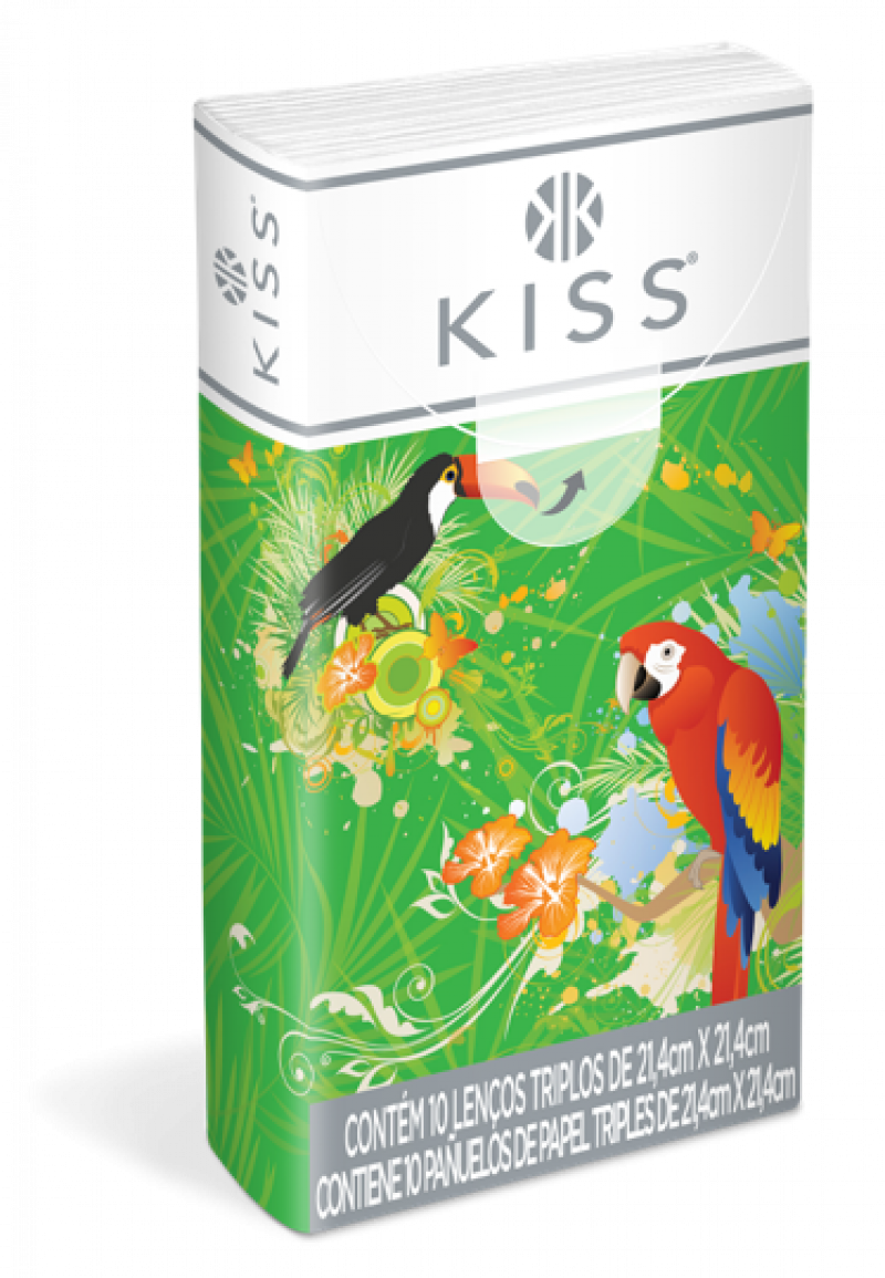 LENÇO FACIAL KISS DE BOLSO C/10 FOLHAS - FOLHA TRIPLA DS COM 28 UM