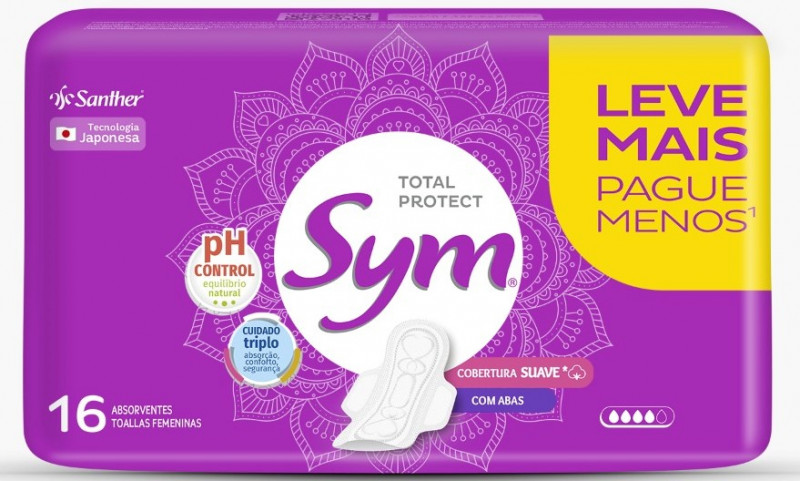 ABSORVENTE SYM PROMOCIONAL C/ ABAS 16UM - SUAVE CF COM 15 UM
