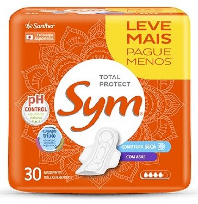 ABSORVENTE SYM PROMOCIONAL C/ABAS LEVE MAIS PAGUE MENOS - SECA PT COM 30UM