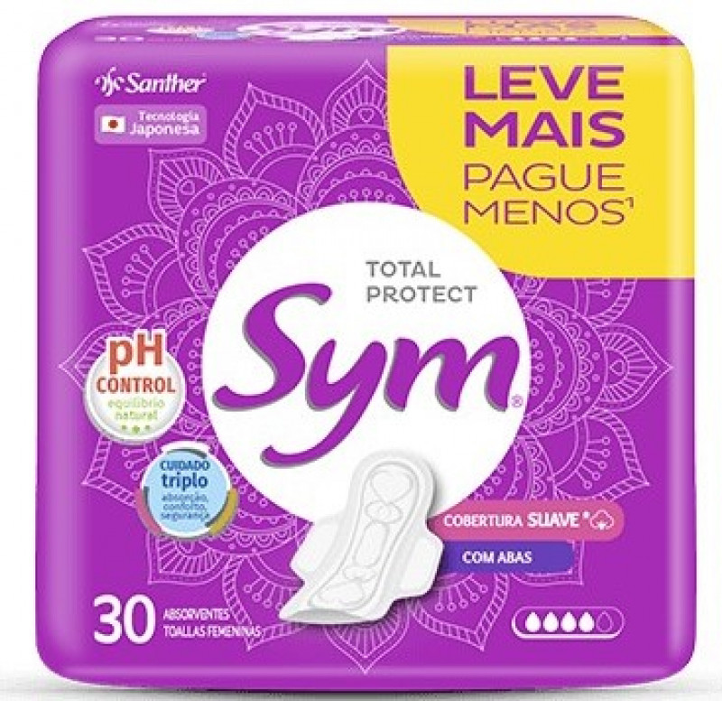 ABSORVENTE SYM PROMOCIONAL C/ABAS LEVE MAIS PAGUE MENOS - SUAVE PT COM 30UM