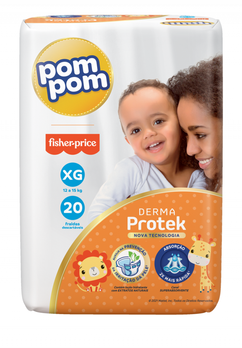 Fralda Pom Pom Derma Protek Jumbo  - (XG) C/ 20UN  Fardo com 6 Pacotes