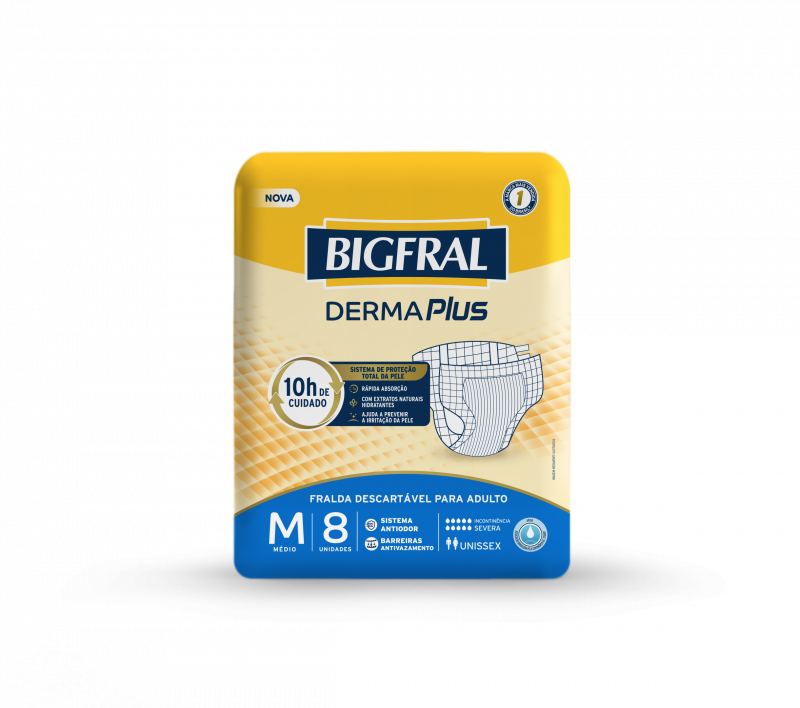 Fralda Geriátrica Bigfral Derma Plus MÉDIA C/8 UN - Fardo Com 8 PT