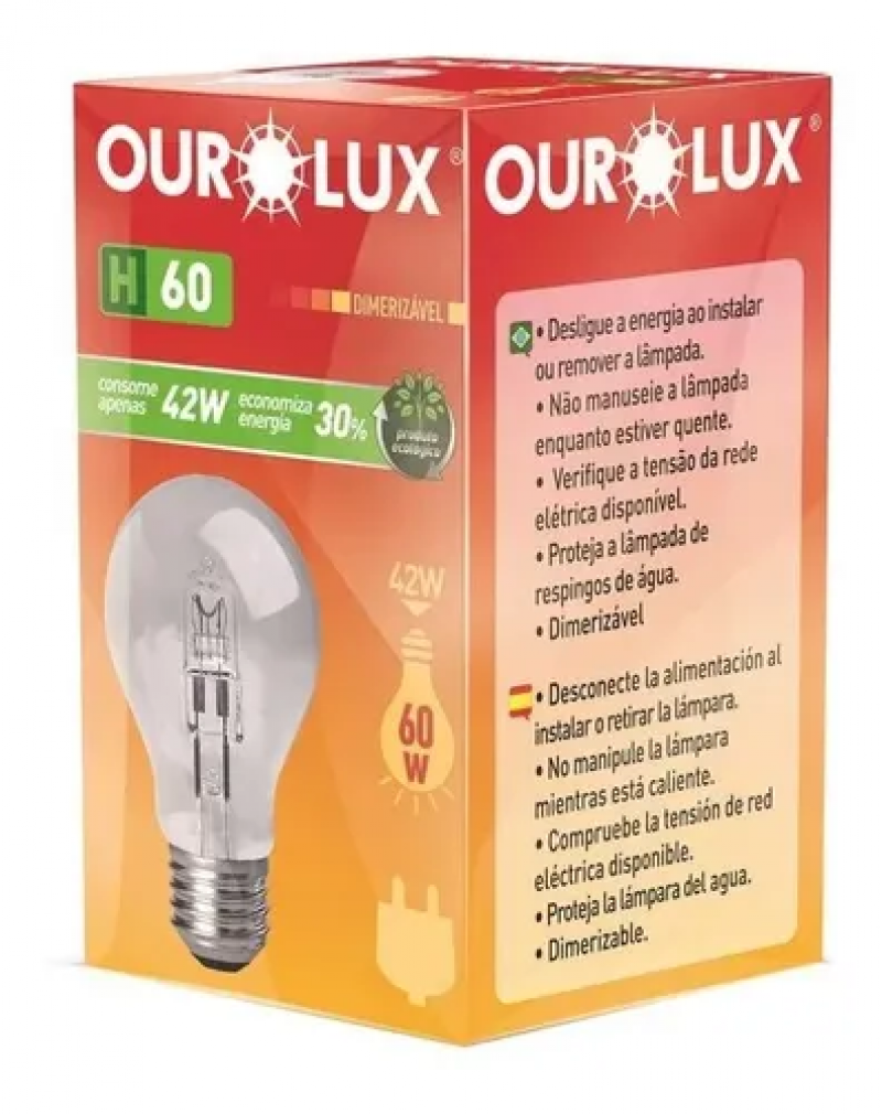 LÂMPADA OUROLUX HALÓGENA CLARA 220V - H60 42W PT COM 10 UM