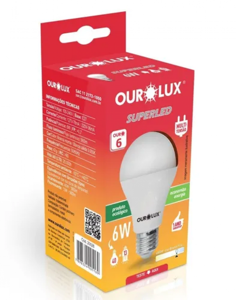 LÂMPADA OUROLUX SUPERLED CAIXINHA BIVOLT - 6W PT COM 10 UM