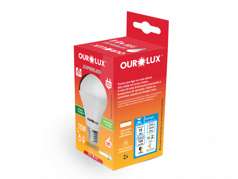 LÂMPADA OUROLUX SUPERLED CAIXINHA BIVOLT. - 15W PT COM 10 UM