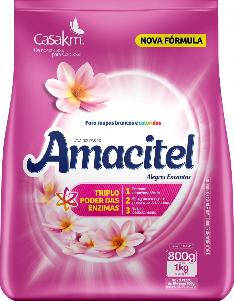 LAVA ROUPAS EM PO AMACITEL 800G - ALEGRES ENCANTOS FD COM 16 UM