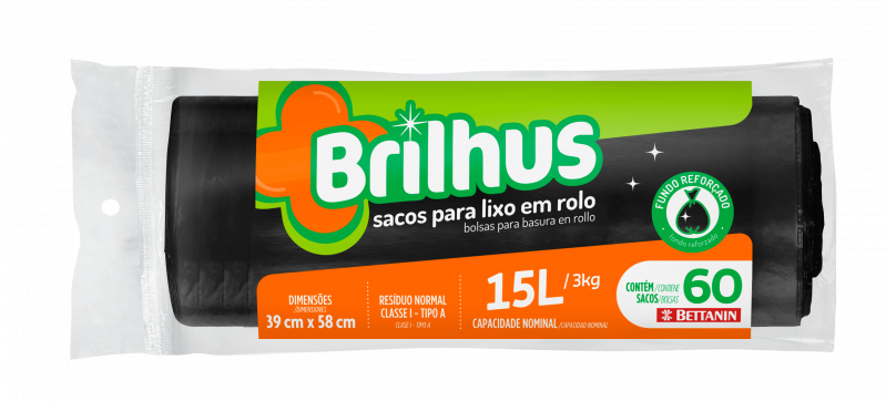 BRILHUS SACO P/ LIXO ROLO - 15L UM COM 1 UM