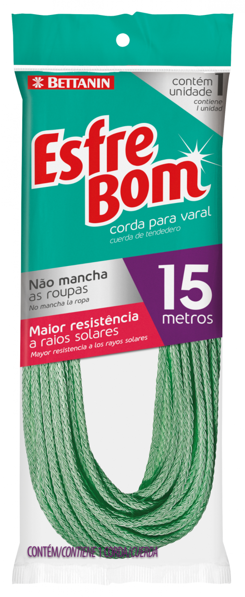 ESFREBOM CORDA P/VARAL PLÁSTICO - 15M PT COM 12 UM