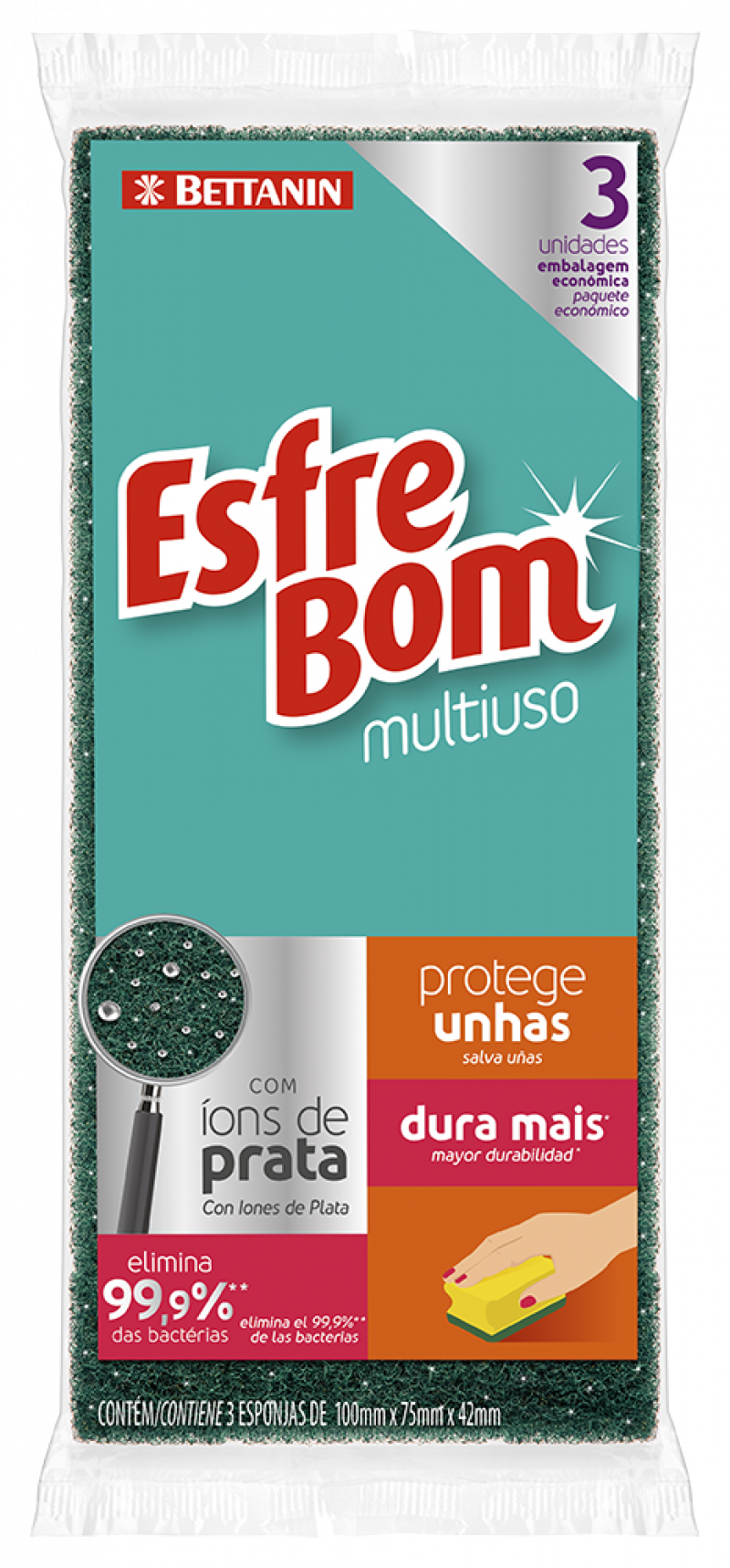 ESFREBOM ESPONJA PROTEGE UNHA ABRASIVA - C/3 UM COM 1 UM