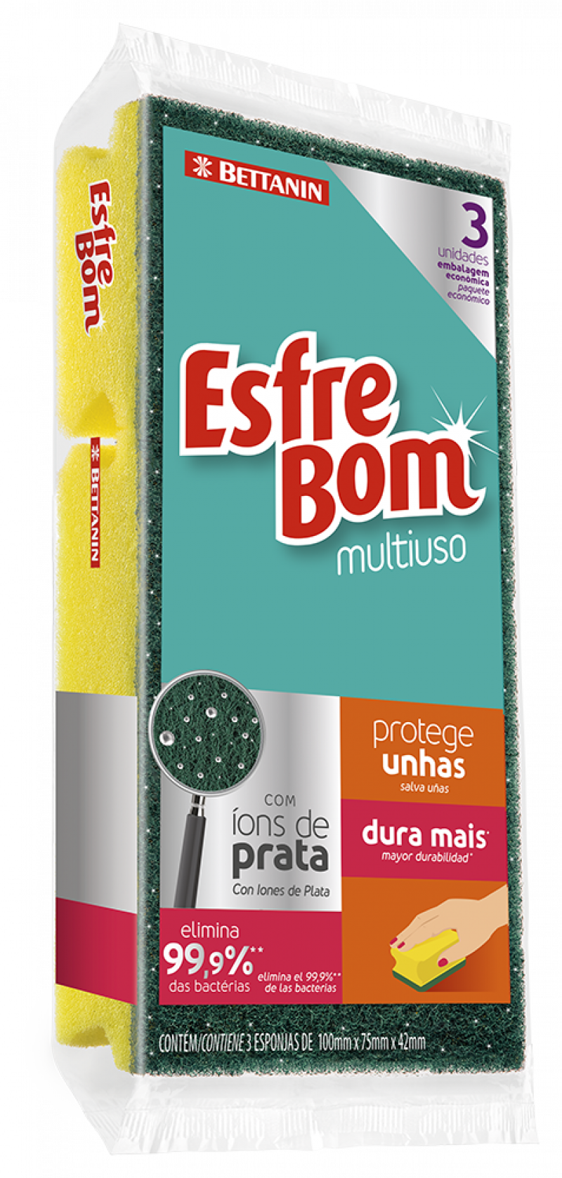 ESFREBOM ESPONJA PROTEGE UNHA ABRASIVA - C/3 UM COM 1 UM