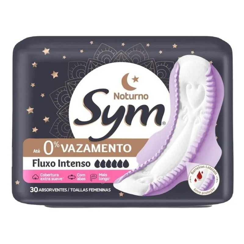 ABSORVENTE SYM PREMIUM NOTURNO C/30 UNID - SUAVE C/ABAS PT COM 30 UM