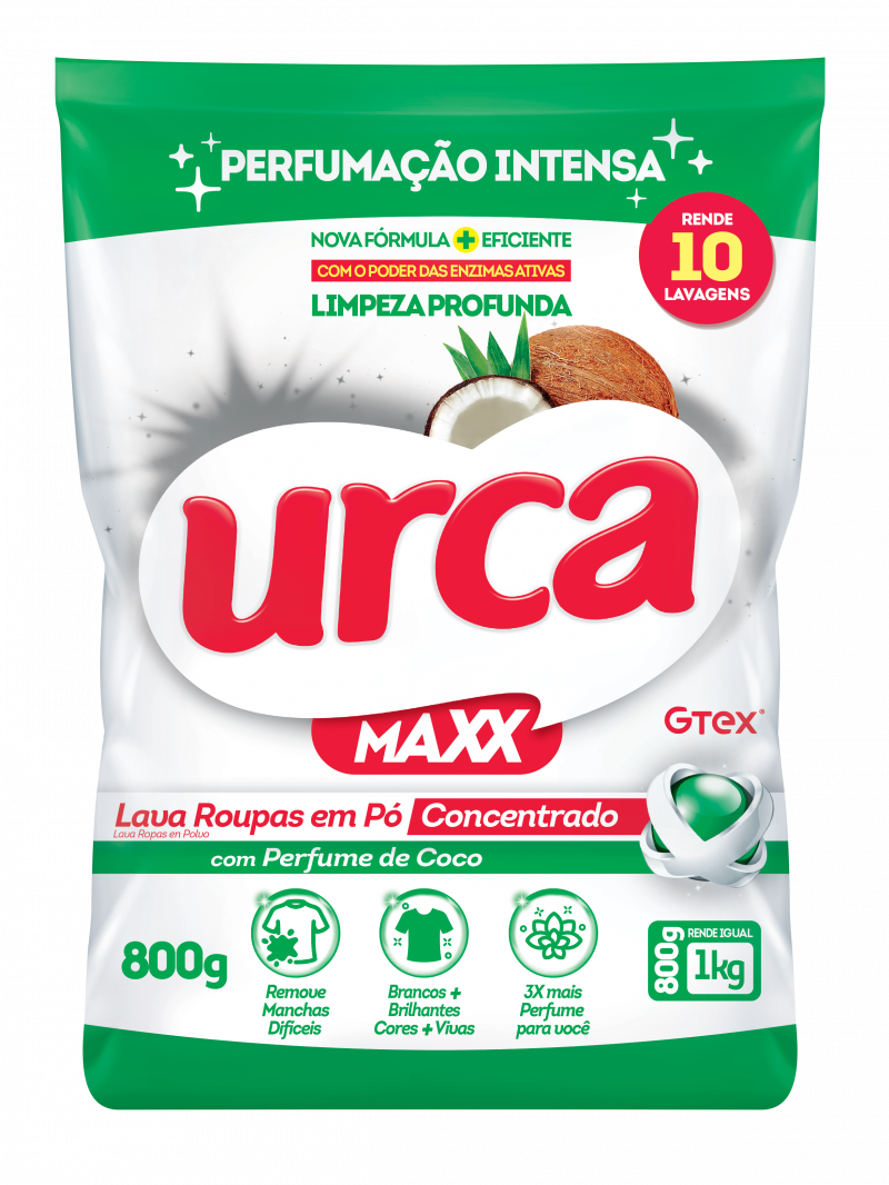 LAVA ROUPA PO URCA SACHE 800GR - COCO CX COM 20 UM