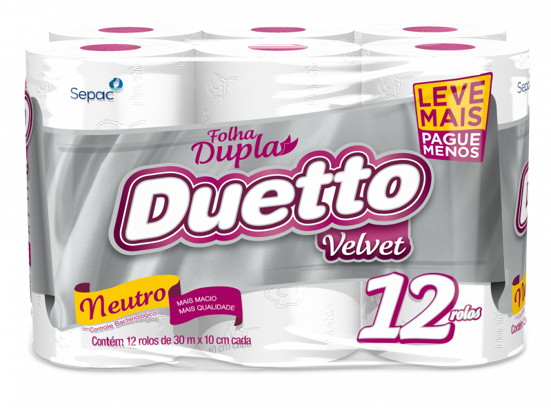 DUETO VELVET C/12 UNIDADES FOLHA DUPLA 30MTS - NEUTRO FD COM 6 PT