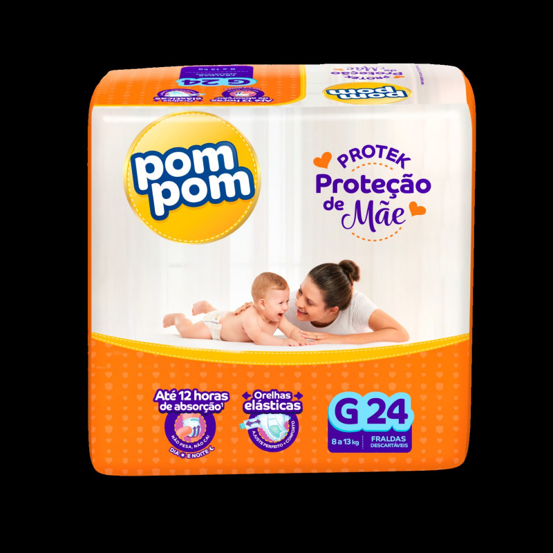 Fralda Pom Pom Derma Protek Jumbo (G) C/ 24UN Fardo com 6 Pacotes