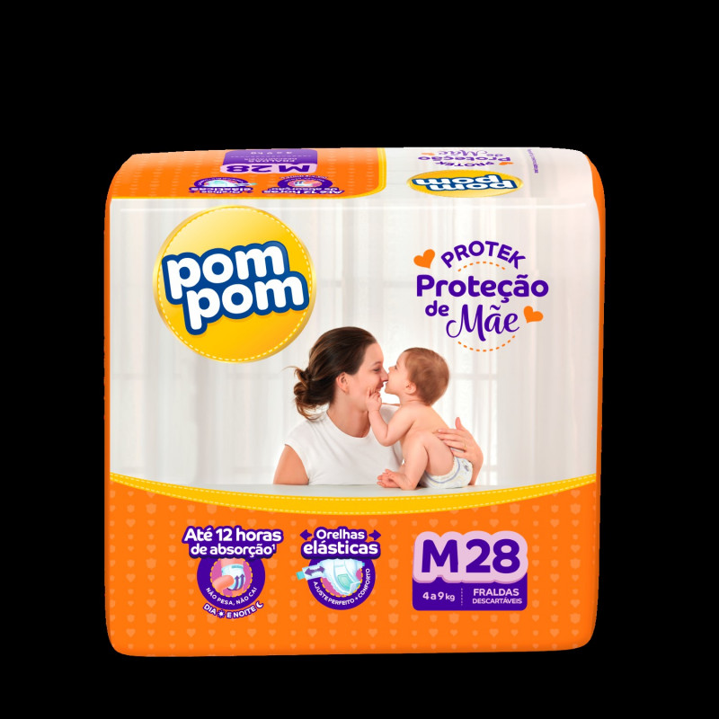 Fralda Pom Pom Derma Protek Jumbo (M) C/ 28UN Fardos com 6 Pacotes