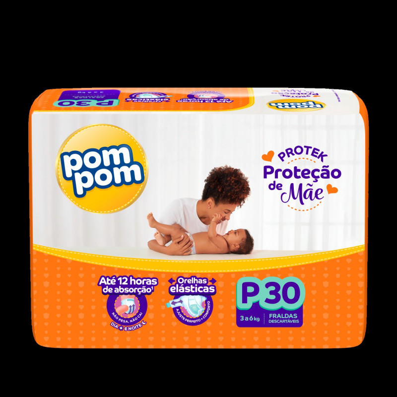 Fralda Pom Pom Derma Protek Jumbo -  (P) C/30 UN Fardos com 6 Pacotes