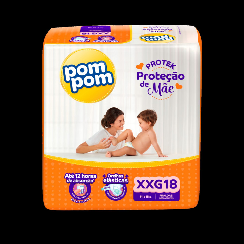 Fralda Pom Pom Derma Protek Jumbo  (XXG) C/18 Fardos com 6 Pacotes