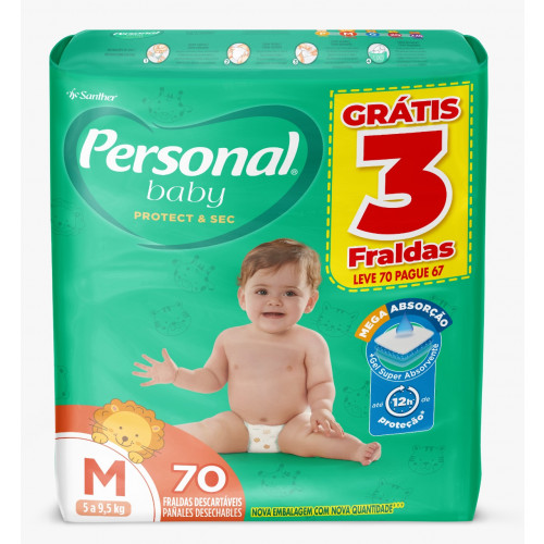 Fralda Personal Baby Protect&Sec Hiper MD C/70 UN FD com 4 PT