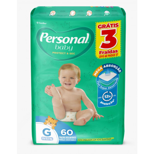 Fralda Personal Baby Protect&Sec Hiper GD C/60 UN FD com 4 PT