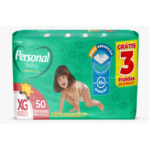 Fralda Personal Baby Protect&Sec Hiper XG C/ 50UN FD com 4 PT