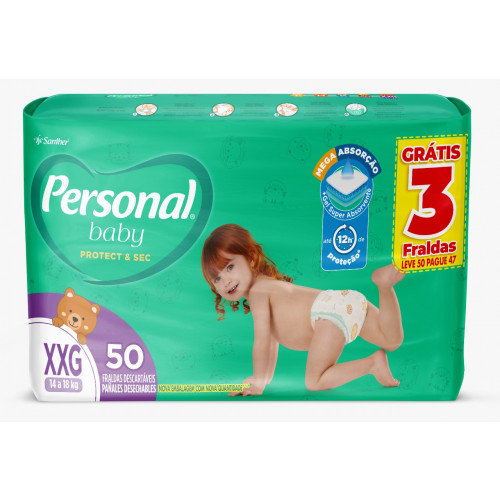 Fralda Personal Baby Protect&Sec Hiper XXG C/50 UN FD com 4 PT