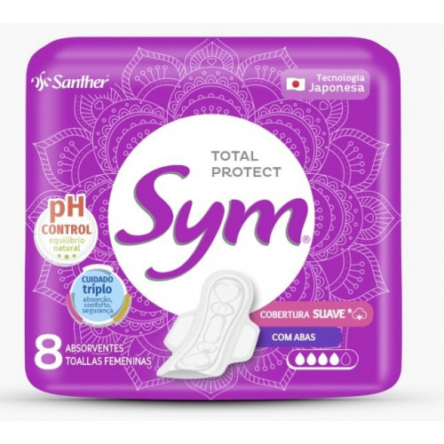 ABSORVENTE SYM SUAVE C/8 UNIDADES - NORMAL C/ ABAS DZ COM 12 UM