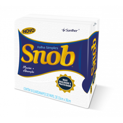 GUARDANAPO SNOB FOLHA SIMPLES GRANDE C/50 FLS - BRANCO CF COM 12 PT