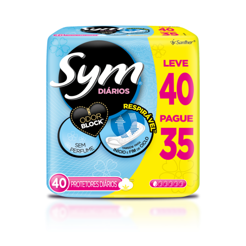 PROTETOR DIÁRIO SYM LEVE 40 PAGUE 35 - SEM PERFUME CX COM 20 UM