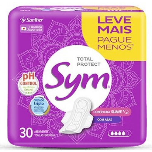 ABSORVENTE SYM PROMOCIONAL C/ABAS LEVE MAIS PAGUE MENOS - SUAVE PT COM 30UM