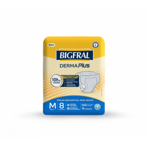 Fralda Geriátrica Bigfral Derma Plus MÉDIA C/8 UN - Fardo Com 8 PT