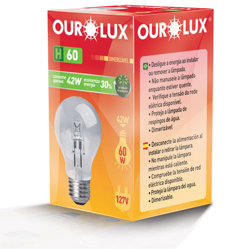 LÂMPADA OUROLUX HALÓGENA CLARA 127V - H60 42W PT COM 10 UM