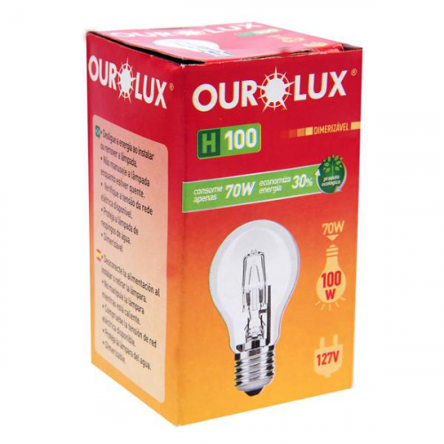LÂMPADA OUROLUX HALÓGENA CLARA 127V - H100 70W PT COM 10 UM