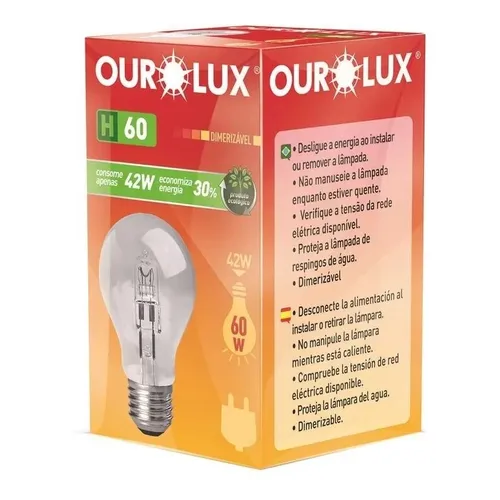 LÂMPADA OUROLUX HALÓGENA CLARA 220V - H60 42W PT COM 10 UM