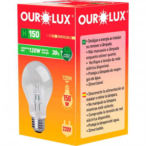 LÂMPADA OUROLUX HALÓGENA CLARA 220V - H150 120W PT COM 10 UM