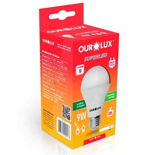 LÂMPADA OUROLUX SUPERLED CAIXINHA BIVOLT - 9W PT COM 10 UM