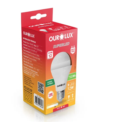 LÂMPADA OUROLUX SUPERLED CAIXINHA BIVOLT - 12W PT COM 10 UM
